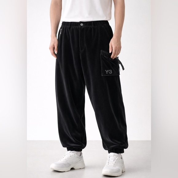 Y-3 Yohji Yamamoto Large Jogger Pants Black Velour Velvet Cargo Men Unisex Solid